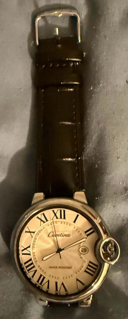 Caretina Water Resistant Chronograph Wristwatch with black Leather Strap 36mm